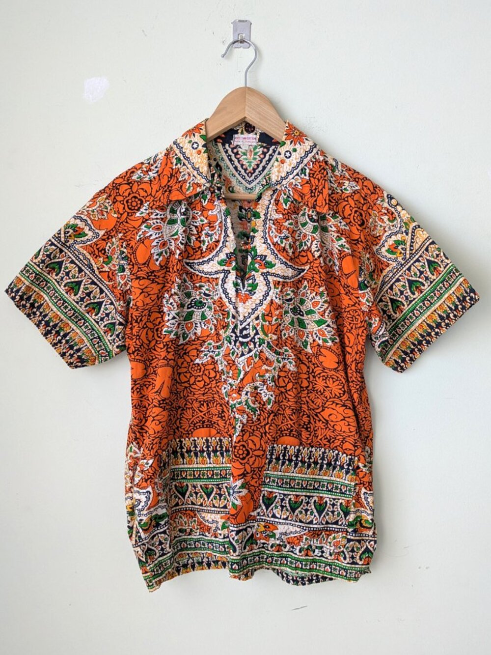 vtg 100% cotton batik print collared tunic top shirt